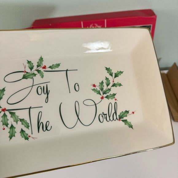 NIB Lenox Holiday Joy To The World Rectangular Sentiment Tray 11" Porcelain - Picture 4 of 14